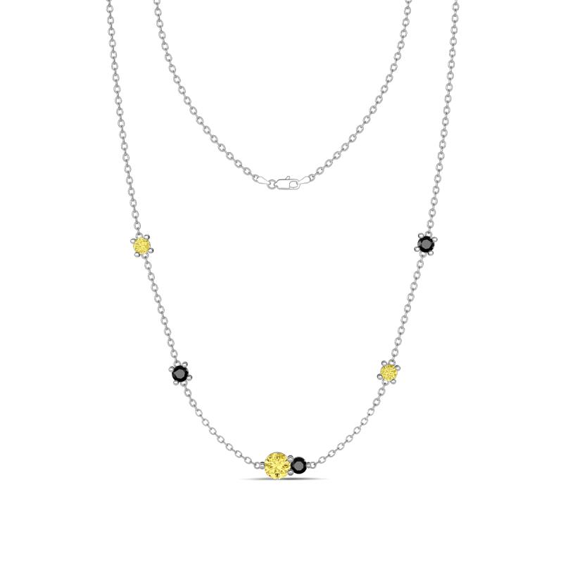 Linea 0.59 ctw Yellow Sapphire (4 mm) and Black Diamond Women Station Necklace 