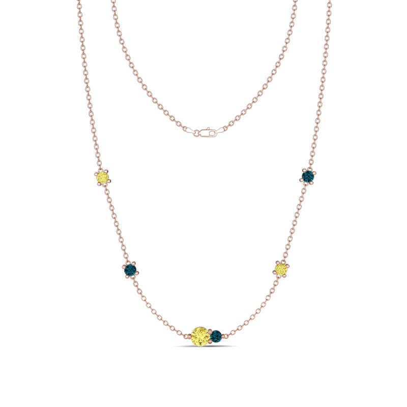 Linea 0.58 ctw Yellow Sapphire (4 mm) and Blue Diamond Women Station Necklace 