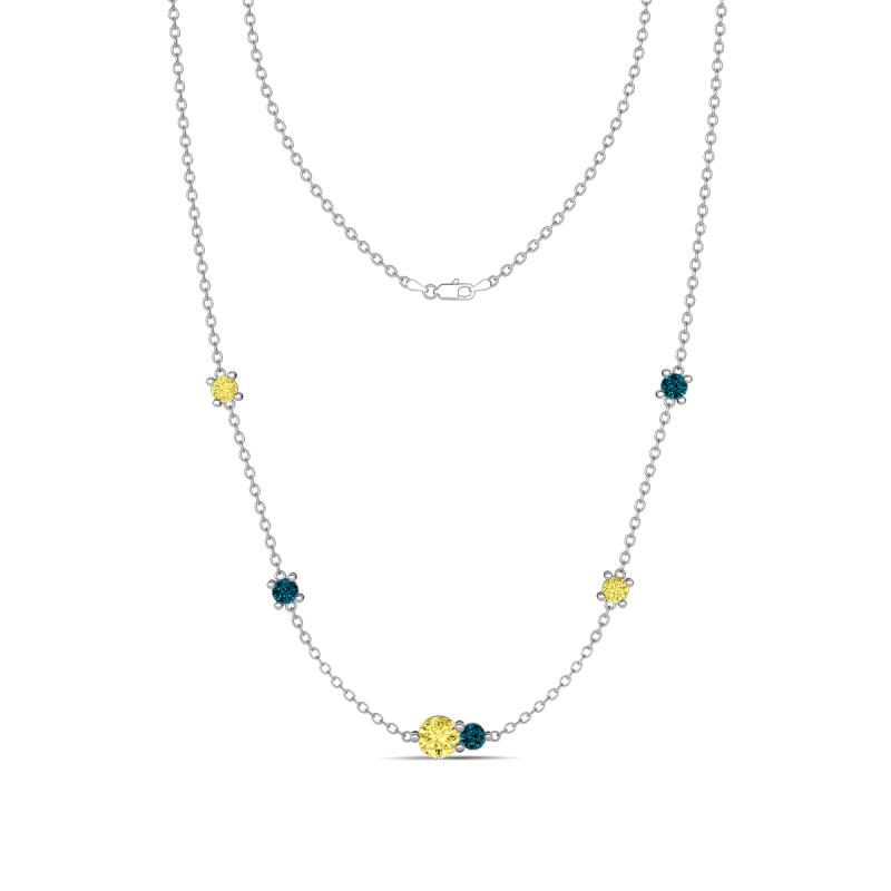 Linea 0.58 ctw Yellow Sapphire (4 mm) and Blue Diamond Women Station Necklace 