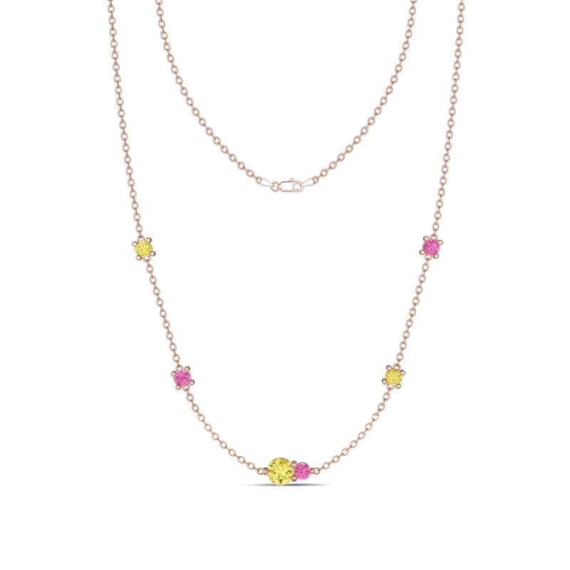 Linea 0.61 ctw Yellow Sapphire (4 mm) and Pink Sapphire Women Station Necklace 