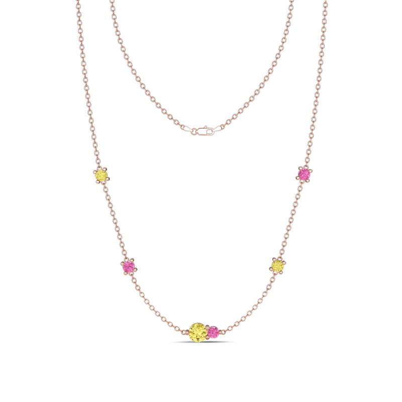 Linea 0.61 ctw Yellow Sapphire (4 mm) and Pink Sapphire Women Station Necklace 