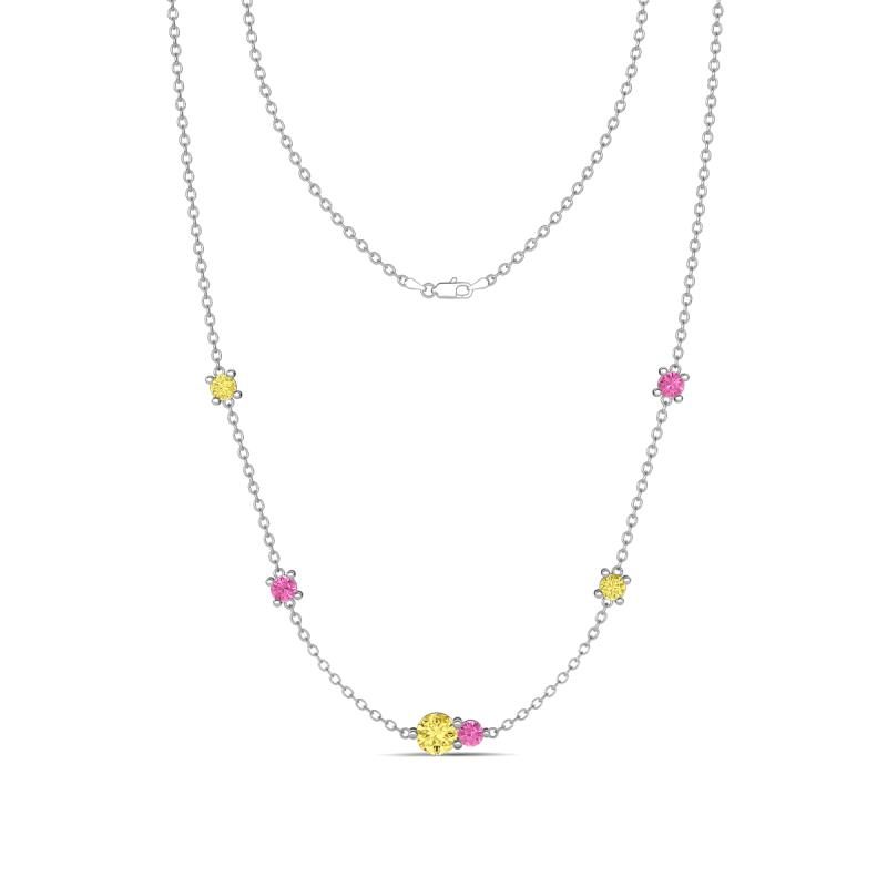 Linea 0.61 ctw Yellow Sapphire (4 mm) and Pink Sapphire Women Station Necklace 
