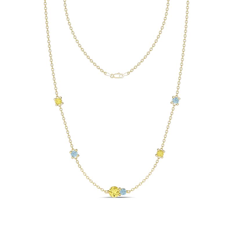 Linea 0.52 ctw Yellow Sapphire (4 mm) and Aquamarine Women Station Necklace 