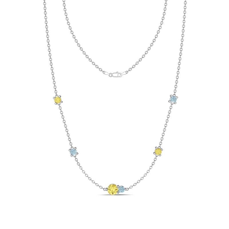 Linea 0.52 ctw Yellow Sapphire (4 mm) and Aquamarine Women Station Necklace 