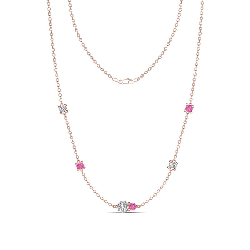 Linea 0.58 ctw Lab Grown Diamond (4 mm) and Pink Sapphire Women Station Necklace 