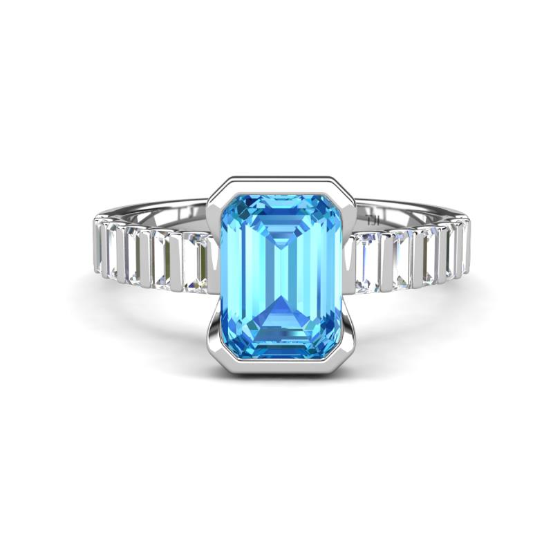 Dionne 3.60 ctw Emerald Shape Blue Topaz (9 X 7 mm) accented Baguette Shape Lab Grown Diamonds Engagement Ring 