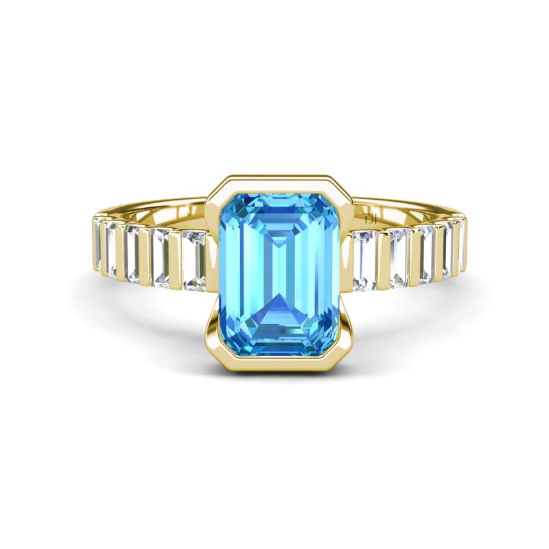 Dionne 3.60 ctw Emerald Shape Blue Topaz (9 X 7 mm) accented Baguette Shape Lab Grown Diamonds Engagement Ring 