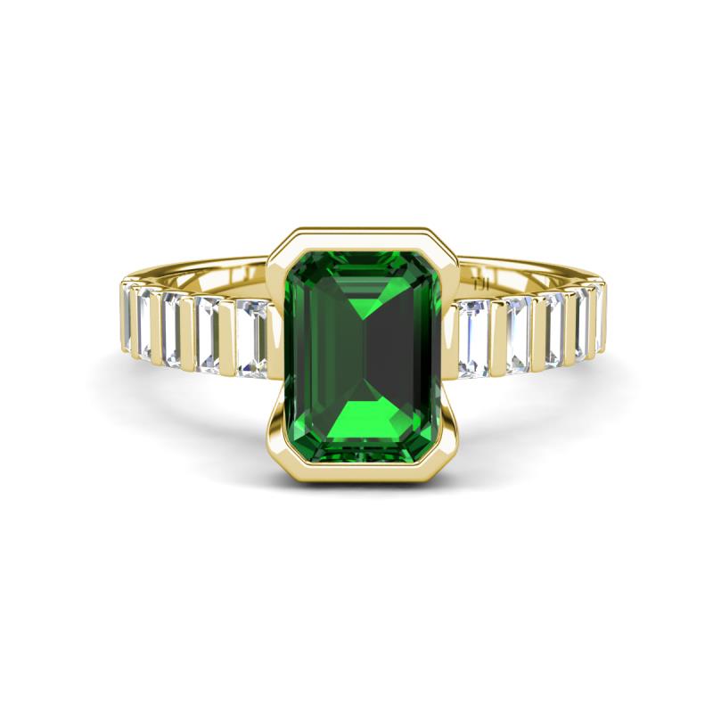 Dionne 2.50 ctw Emerald Shape Created Emerald (9 X 7 mm) accented Baguette Shape Lab Grown Diamonds Engagement Ring 