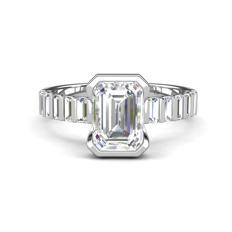 Dionne 2.40 ctw Emerald Shape Moissanite (9 X 7 mm) accented Baguette Shape Lab Grown Diamonds Engagement Ring 