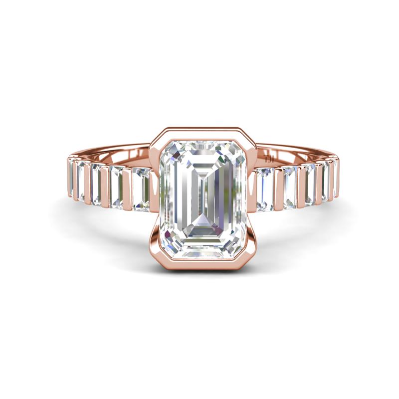 Dionne 2.40 ctw Emerald Shape Moissanite (9 X 7 mm) accented Baguette Shape Lab Grown Diamonds Engagement Ring 