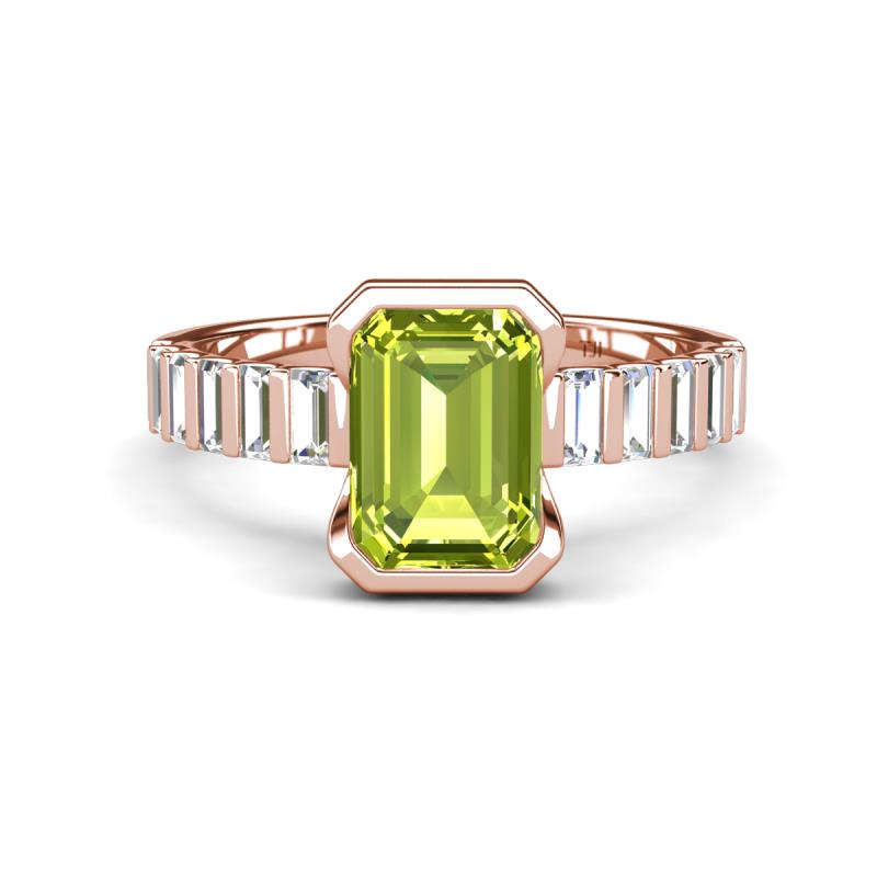 Dionne 3.05 ctw Emerald Shape Peridot (9 X 7 mm) accented Baguette Shape Lab Grown Diamonds Engagement Ring 