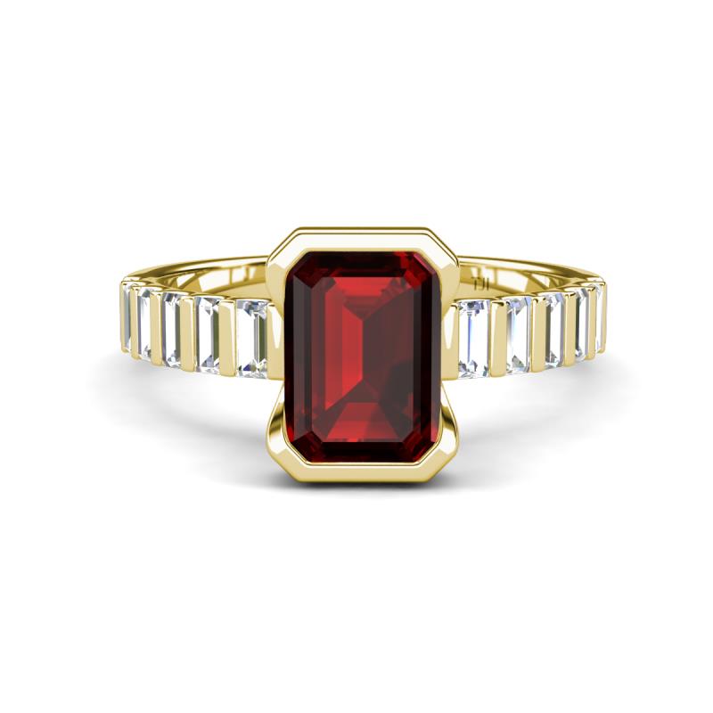 Dionne 3.60 ctw Emerald Shape Red Garnet (9 X 7 mm) accented Baguette Shape Lab Grown Diamonds Engagement Ring 
