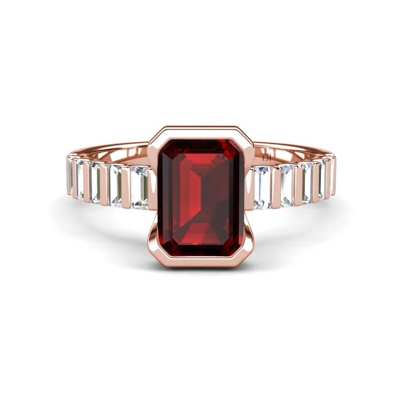 Dionne 3.60 ctw Emerald Shape Red Garnet (9 X 7 mm) accented Baguette Shape Lab Grown Diamonds Engagement Ring 
