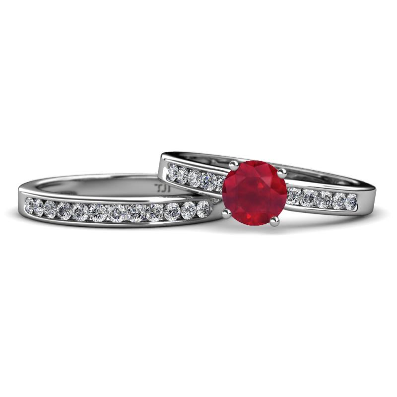 Enya 1.61 ctw Classic Ruby (6.00 mm) Accented Lab Grown Diamonds Bridal Set Ring  