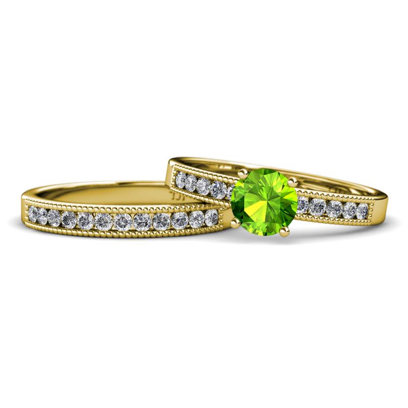Ronia 1.76 ctw Classic Peridot (6.50 mm) Accented Lab Grown Diamonds Bridal Set Ring  