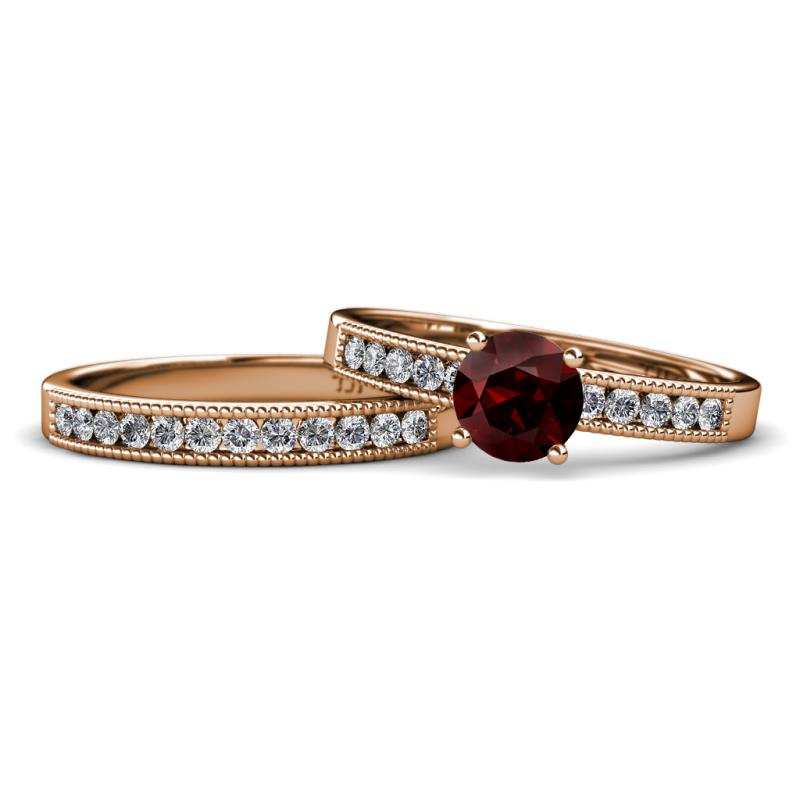 Ronia 1.71 ctw Classic Red Garnet (6.50 mm) Accented Lab Grown Diamonds Bridal Set Ring  