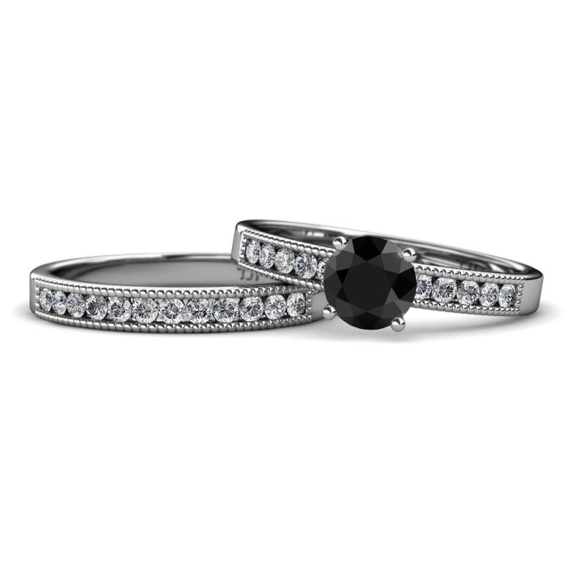 Ronia 1.66 ctw Classic Black Diamond (6.00 mm) Accented Lab Grown Diamonds Bridal Set Ring  