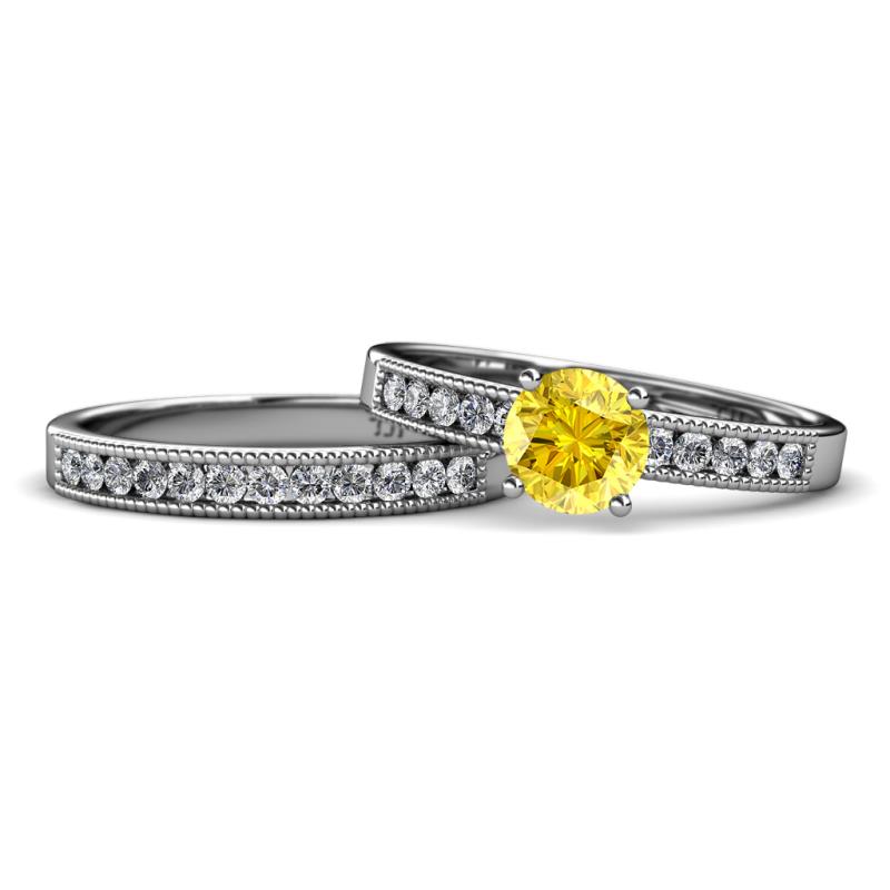 Ronia 1.61 ctw Classic Yellow Sapphire (6.00 mm) Accented Lab Grown Diamonds Bridal Set Ring  