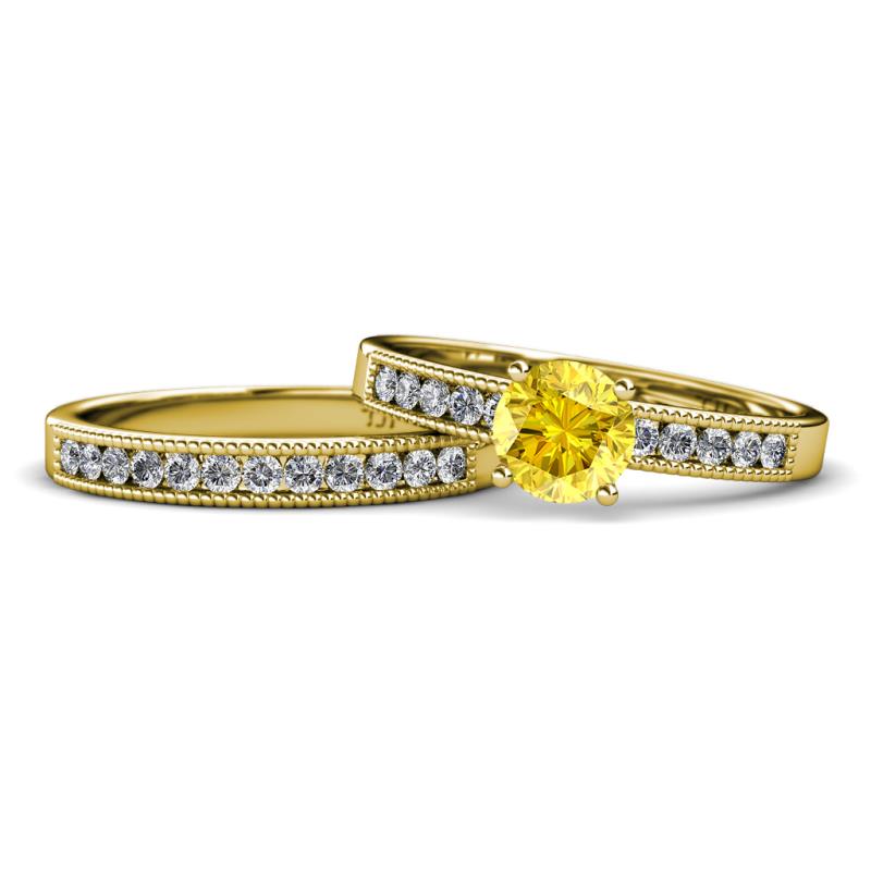 Ronia 1.61 ctw Classic Yellow Sapphire (6.00 mm) Accented Lab Grown Diamonds Bridal Set Ring  
