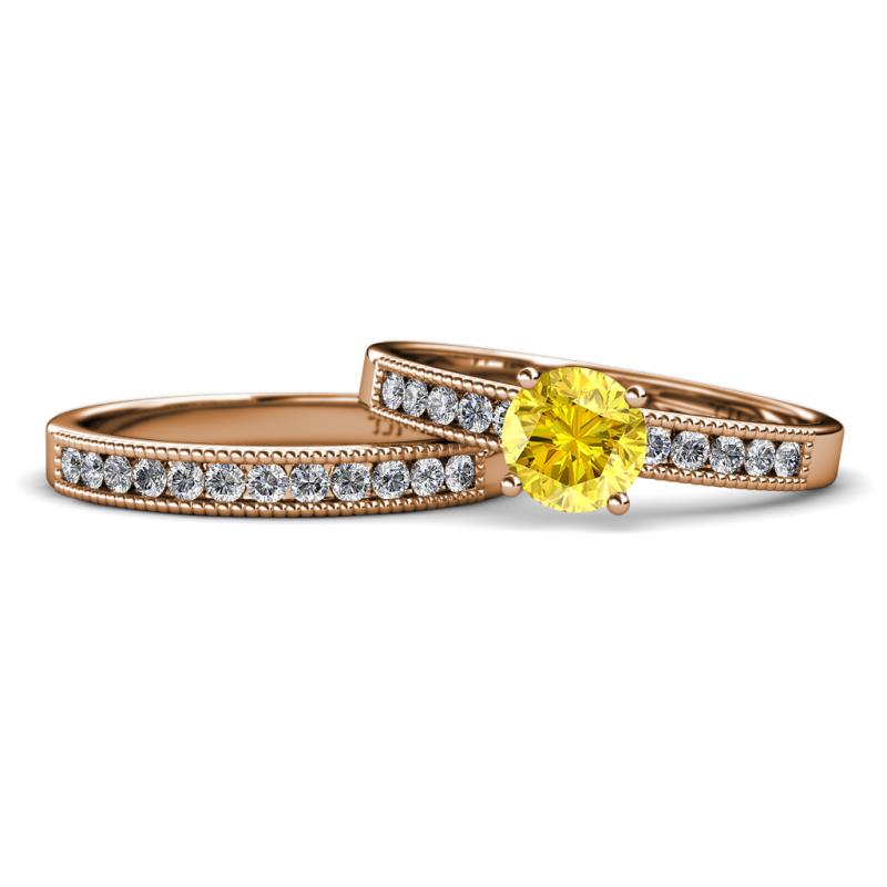 Ronia 1.61 ctw Classic Yellow Sapphire (6.00 mm) Accented Lab Grown Diamonds Bridal Set Ring  