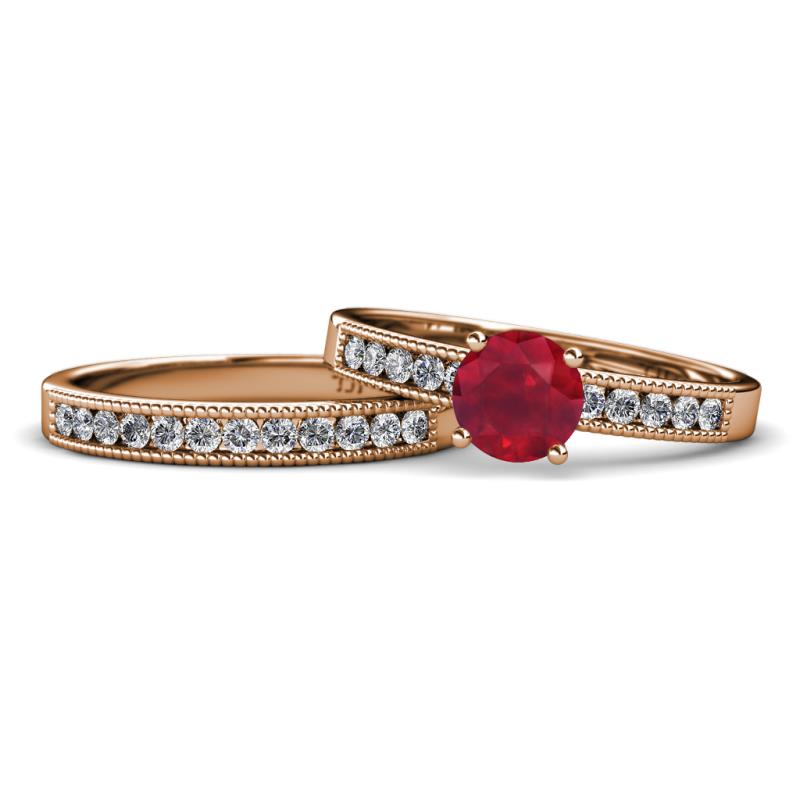 Ronia 1.61 ctw Classic Ruby (6.00 mm) Accented Lab Grown Diamonds Bridal Set Ring  