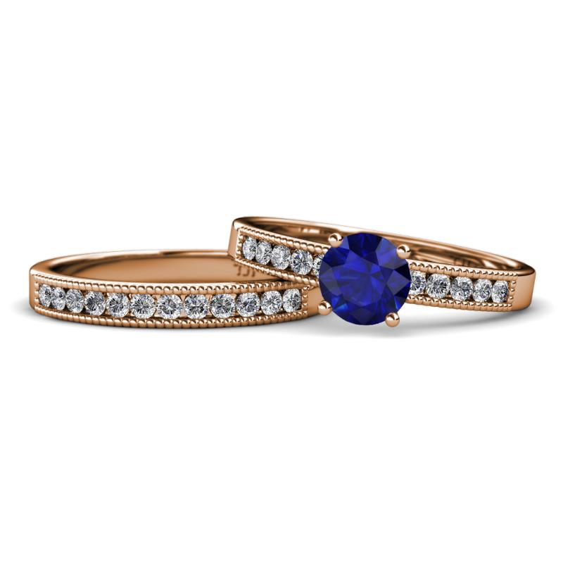Ronia 1.81 ctw Classic Blue Sapphire (6.00 mm) Accented Lab Grown Diamonds Bridal Set Ring  