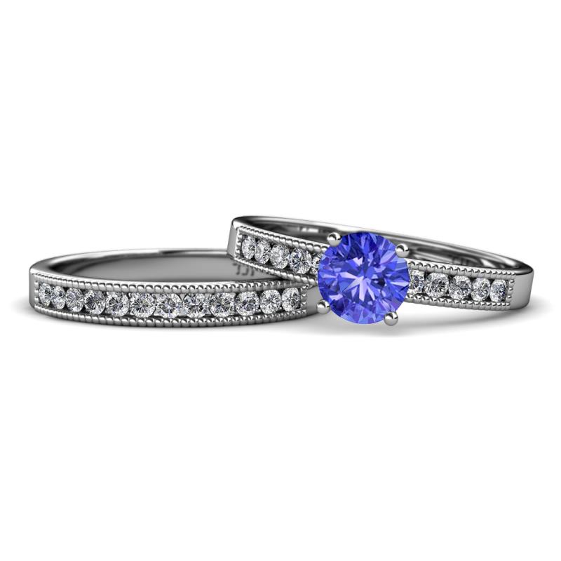 Ronia 1.58 ctw Classic Tanzanite (6.50 mm) Accented Lab Grown Diamonds Bridal Set Ring  