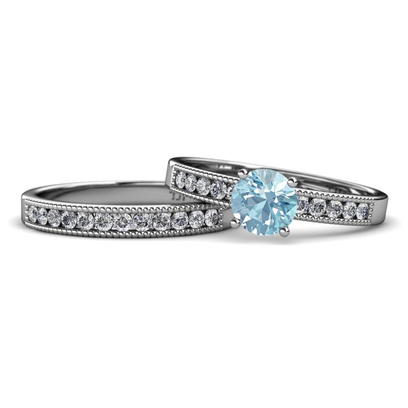 Ronia 1.53 ctw Classic Aquamarine (6.50 mm) Accented Lab Grown Diamonds Bridal Set Ring  