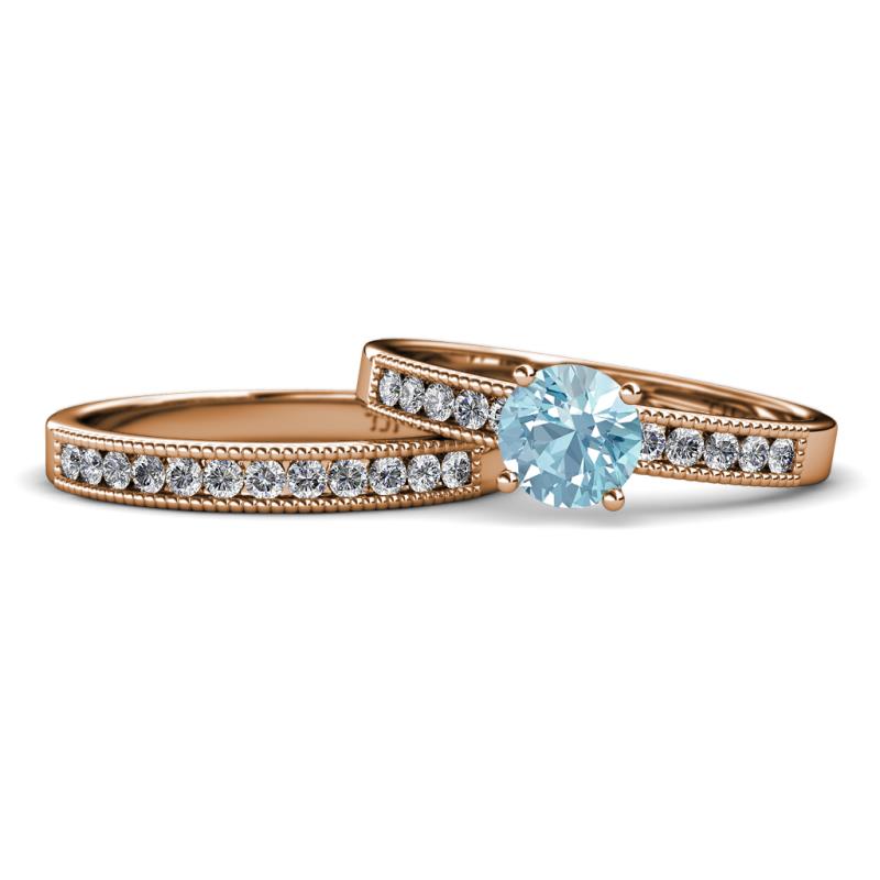 Ronia 1.53 ctw Classic Aquamarine (6.50 mm) Accented Lab Grown Diamonds Bridal Set Ring  