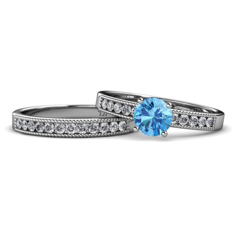Ronia 1.61 ctw Classic Blue Topaz (6.50 mm) Accented Lab Grown Diamonds Bridal Set Ring  