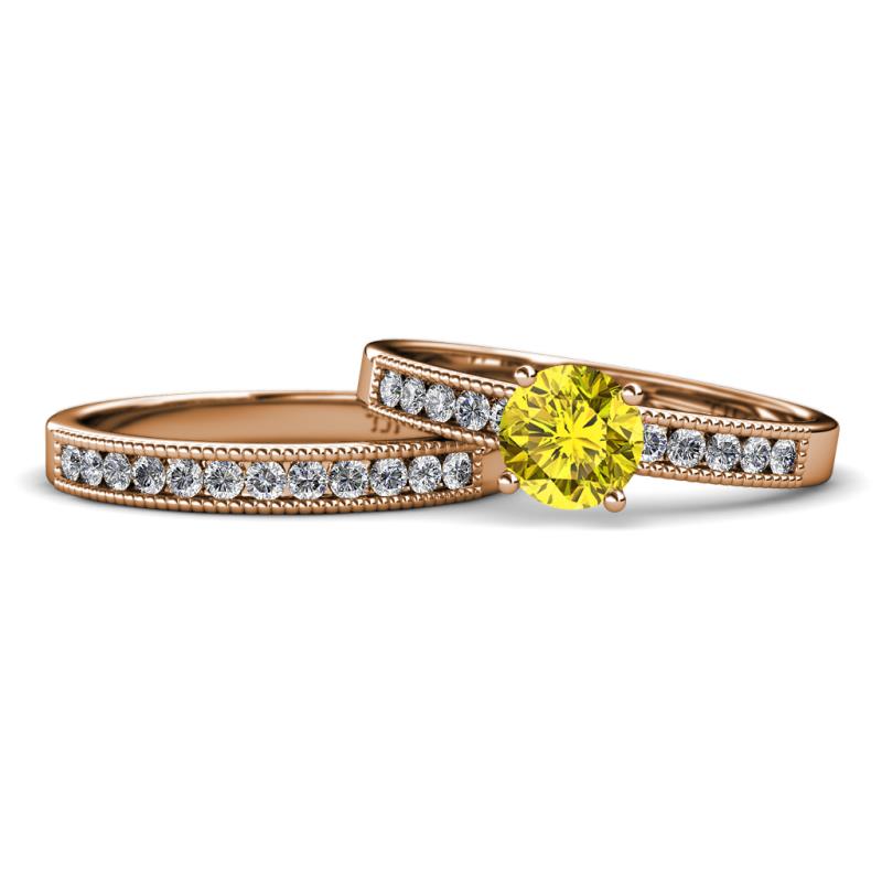 Ronia 1.66 ctw Classic Yellow Diamond (6.50 mm) Accented Lab Grown Diamonds Bridal Set Ring  
