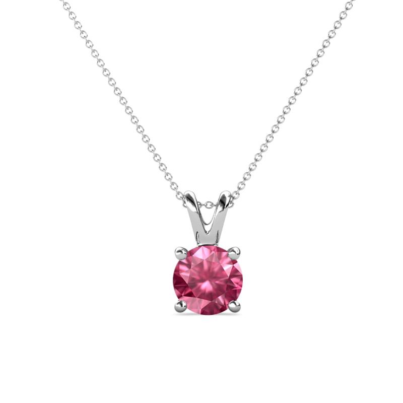 Jassiel 8.00 mm Round Pink Tourmaline Double Bail Solitaire Pendant Necklace 