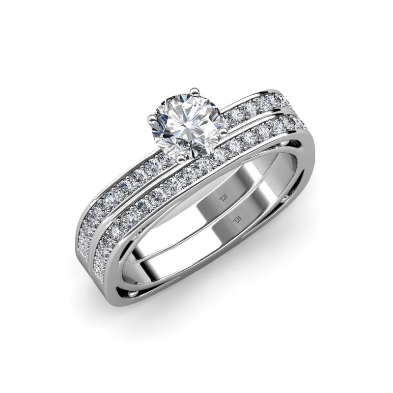 Inez 1.20 ctw Classic IGI Certified Lab Grown Diamond (6.50 mm) Accented Natural Diamonds Euro Shank Bridal Set Ring  