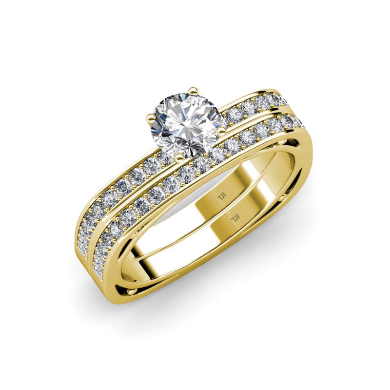 Inez 1.20 ctw Classic IGI Certified Lab Grown Diamond (6.50 mm) Accented Natural Diamonds Euro Shank Bridal Set Ring  