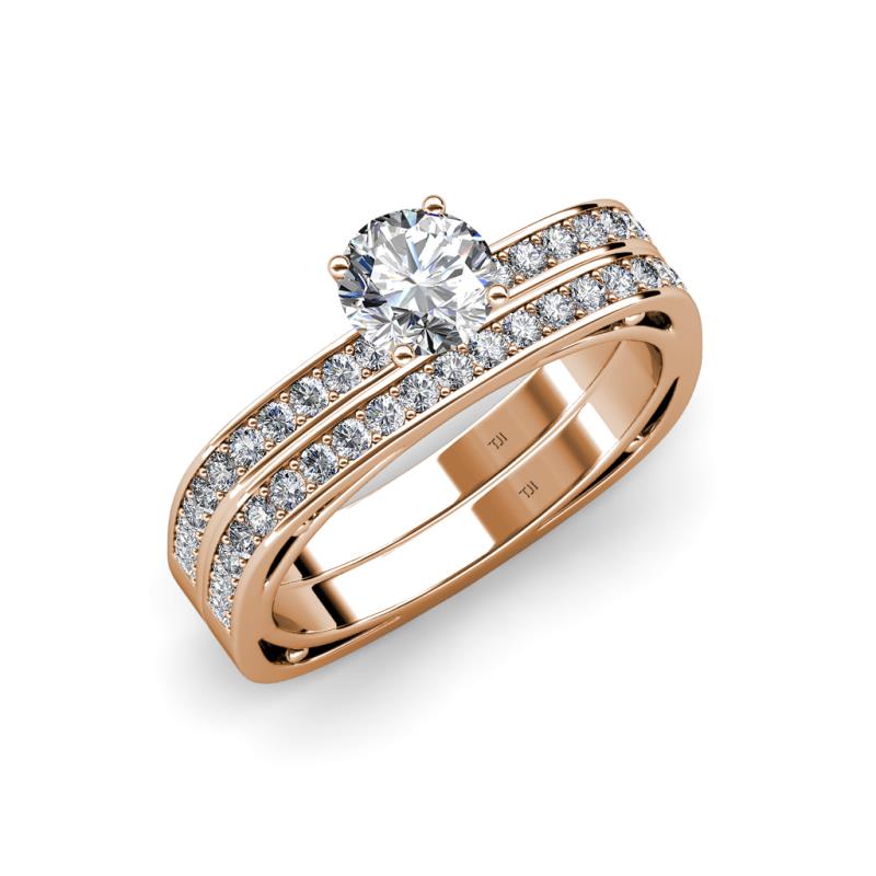 Inez 1.20 ctw Classic IGI Certified Lab Grown Diamond (6.50 mm) Accented Natural Diamonds Euro Shank Bridal Set Ring  