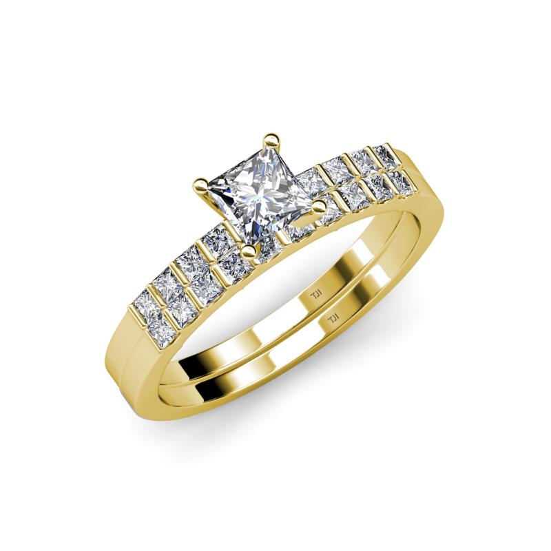 Fenice 1.54 ctw Lab Grown Diamond (5.50 mm) Accented Natural Diamonds Bridal Set Ring  