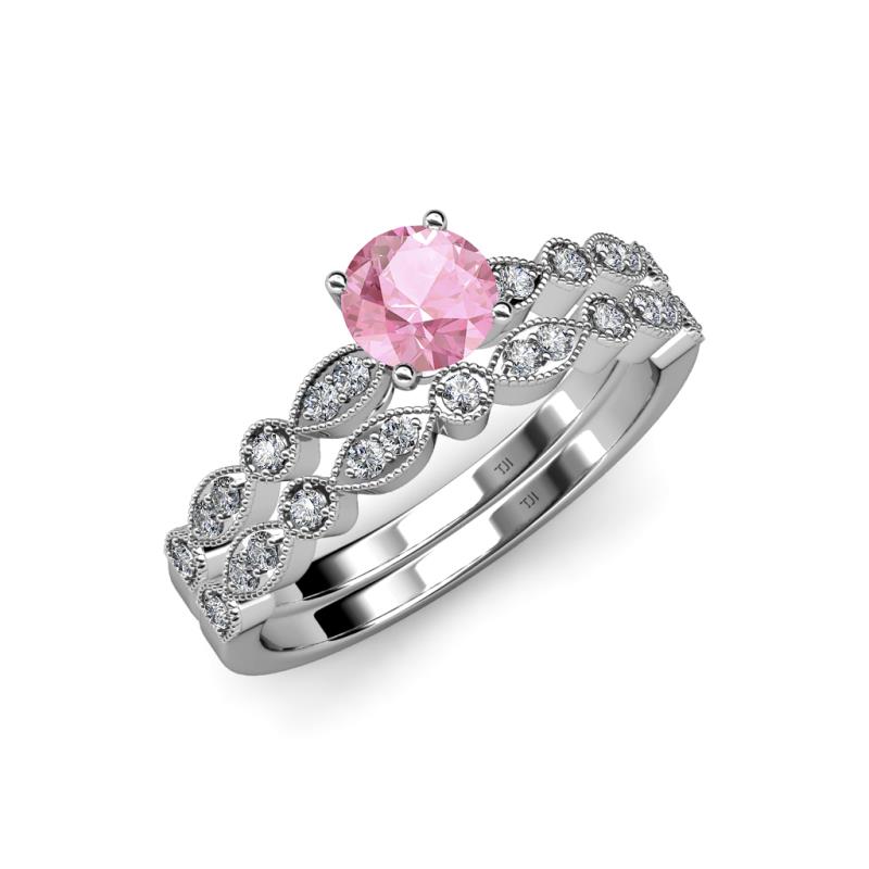 Siena 1.12 ctw Pink Tourmaline (6.50 mm) Accented Natural Round Diamonds Marquise and Dot Shape Bridal Set Ring  