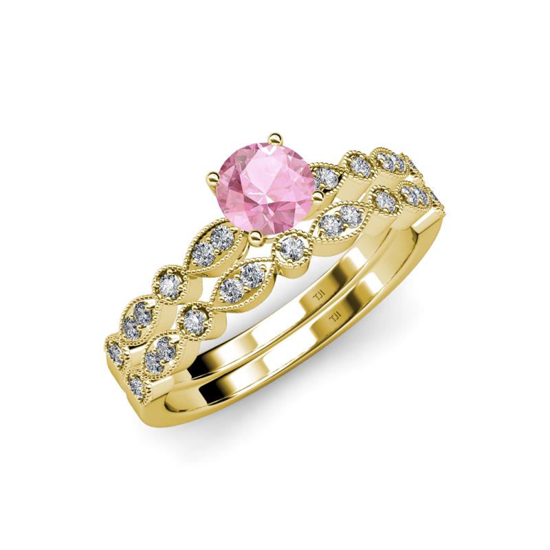 Siena 1.12 ctw Pink Tourmaline (6.50 mm) Accented Natural Round Diamonds Marquise and Dot Shape Bridal Set Ring  