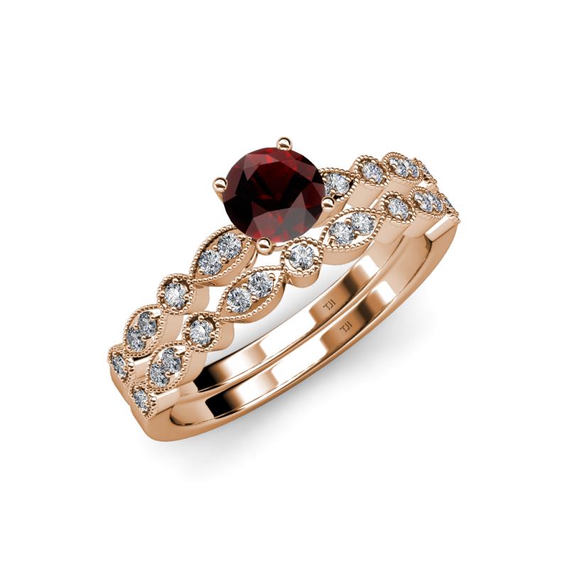 Siena 1.30 ctw Red Garnet (6.50 mm) Accented Natural Round Diamonds Marquise and Dot Shape Bridal Set Ring  