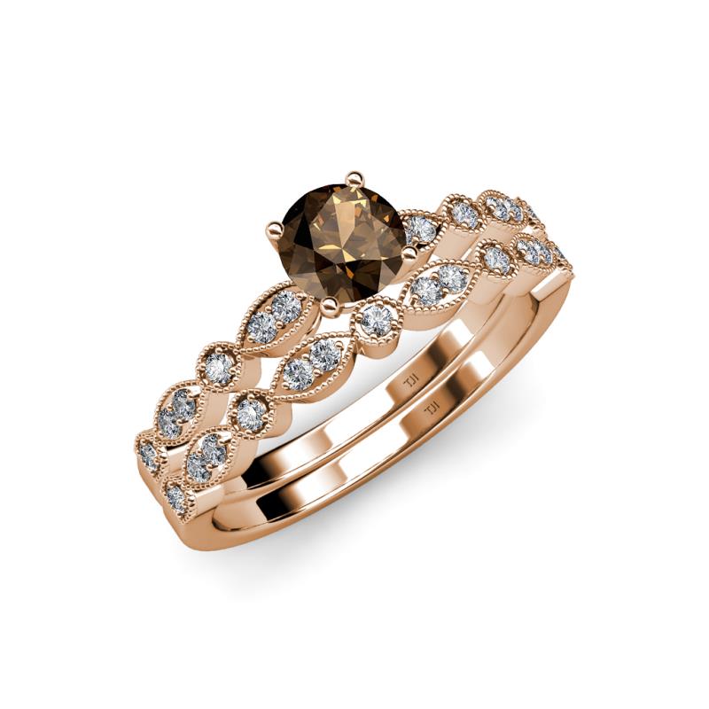 Siena 1.25 ctw Smoky Quartz (6.50 mm) Accented Natural Round Diamonds Marquise and Dot Shape Bridal Set Ring  