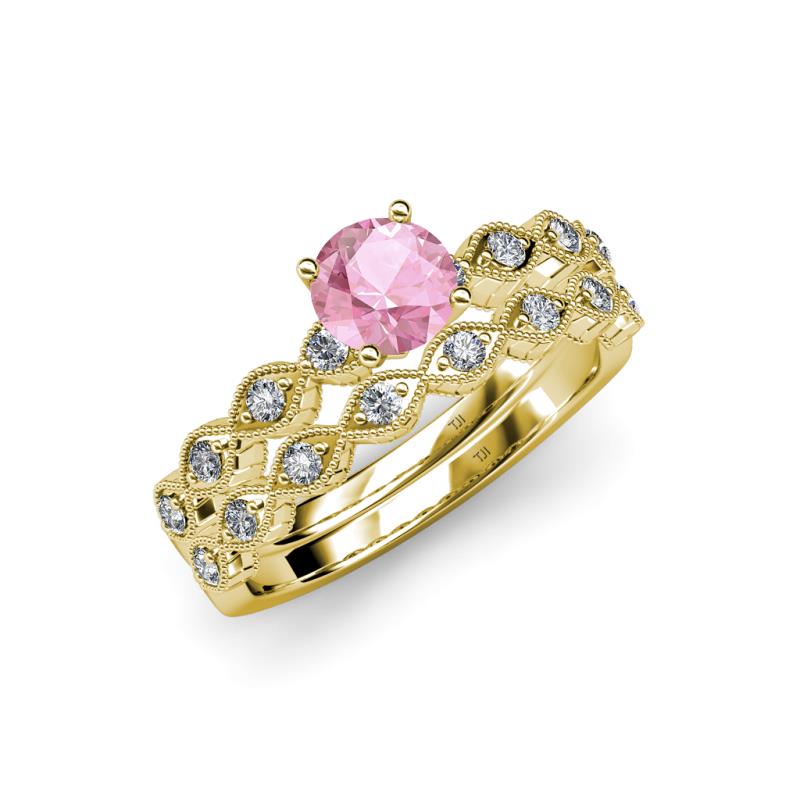 Laine 1.03 ctw Classic Pink Tourmaline (6.50 mm) Accented Round Natural Diamonds Marquise Shape Bridal Set Ring  