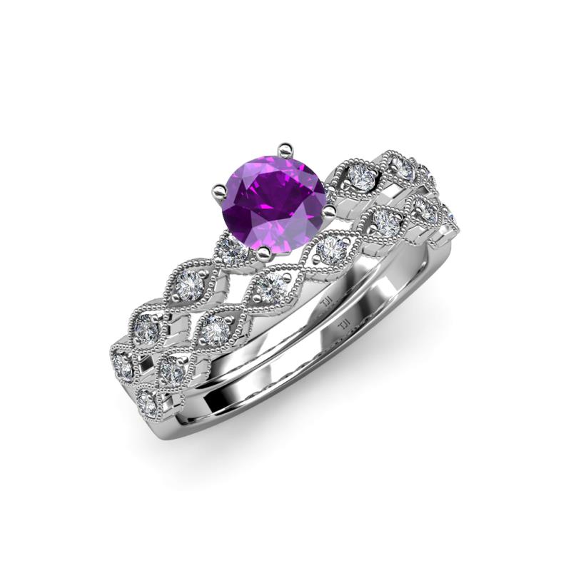 Laine 1.03 ctw Classic Amethyst (6.50 mm) Accented Round Natural Diamonds Marquise Shape Bridal Set Ring  