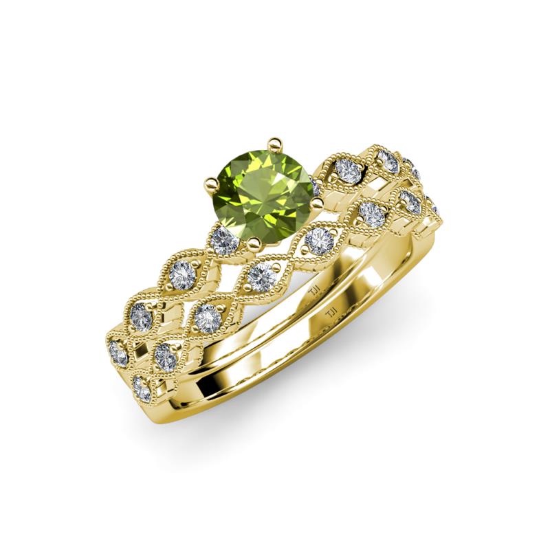 Laine 1.26 ctw Classic Peridot (6.50 mm) Accented Round Natural Diamonds Marquise Shape Bridal Set Ring  