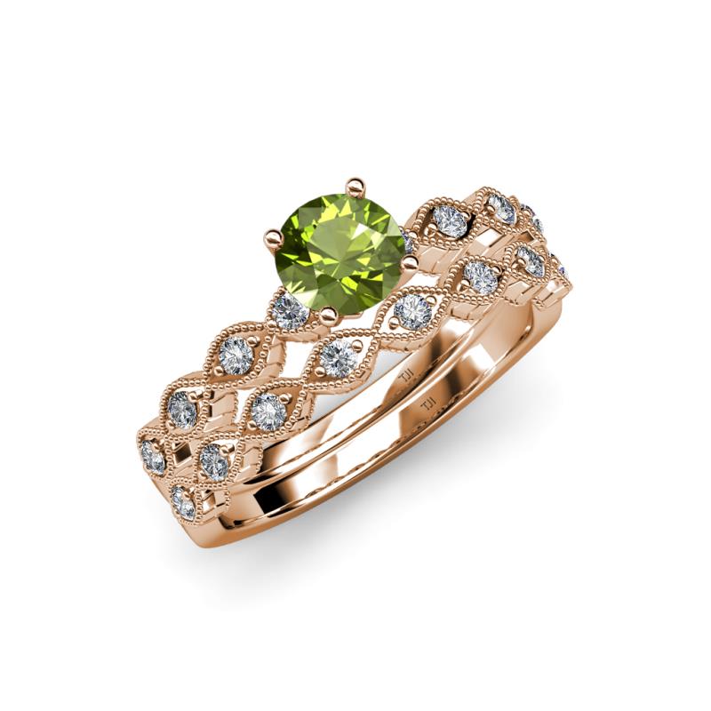 Laine 1.26 ctw Classic Peridot (6.50 mm) Accented Round Natural Diamonds Marquise Shape Bridal Set Ring  