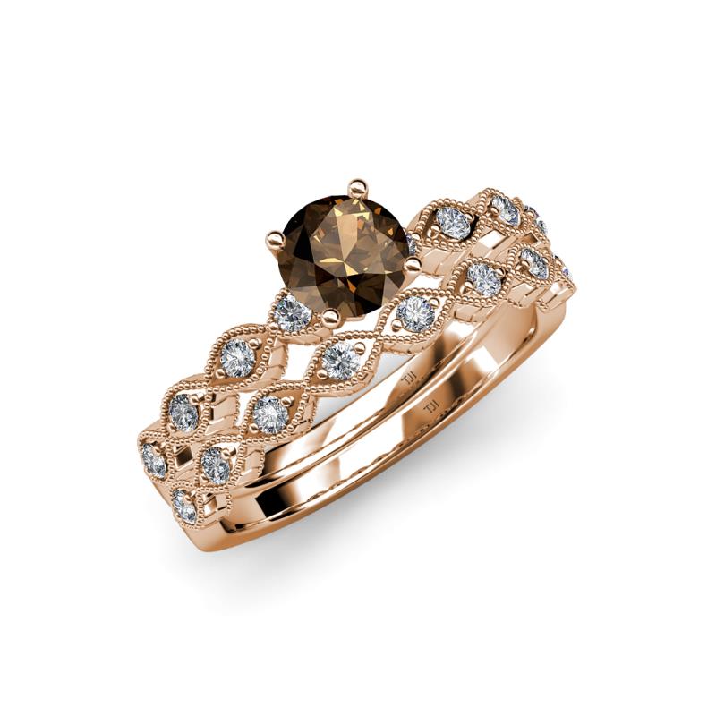 Laine 1.16 ctw Classic Smoky Quartz (6.50 mm) Accented Round Natural Diamonds Marquise Shape Bridal Set Ring  