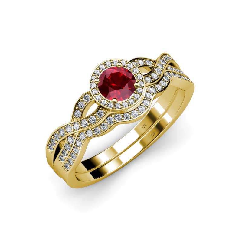 Keyara 1.15 ctw Ruby Accented Natural Diamonds Halo Bridal Set Ring  