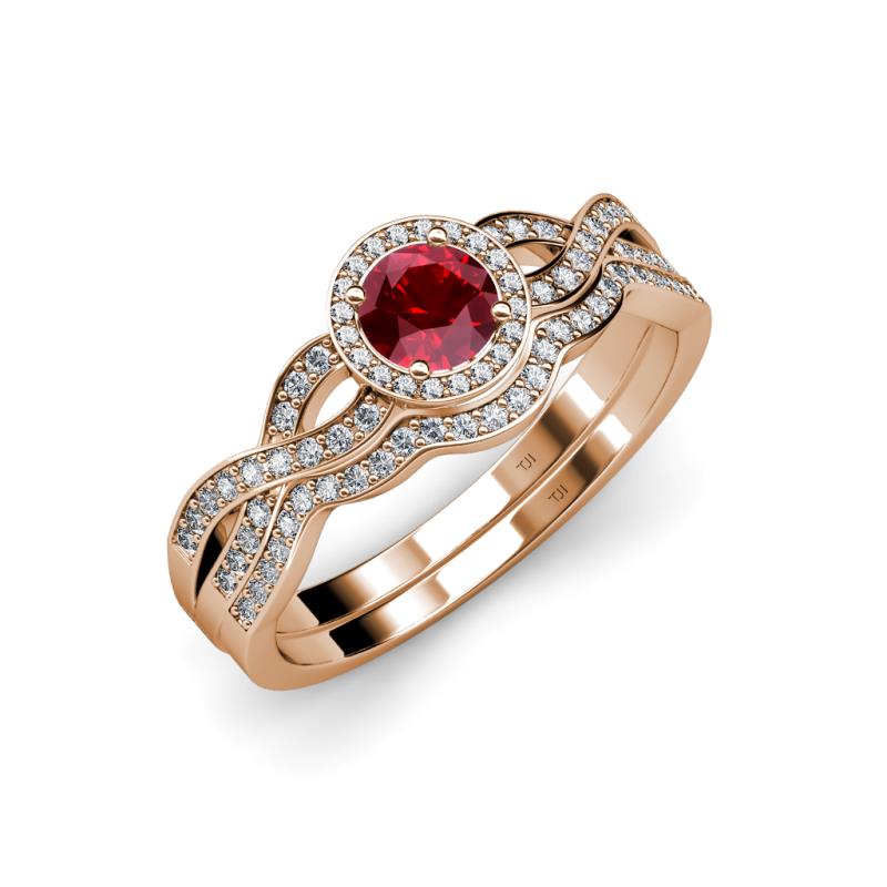 Keyara 1.15 ctw Ruby Accented Natural Diamonds Halo Bridal Set Ring  