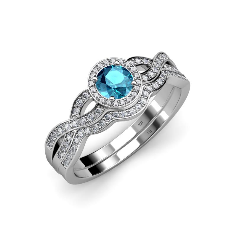 Keyara 1.20 ctw London Blue Topaz Accented Natural Diamonds Halo Bridal Set Ring  