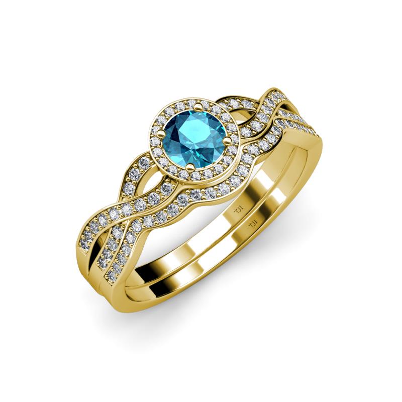 Keyara 1.20 ctw London Blue Topaz Accented Natural Diamonds Halo Bridal Set Ring  