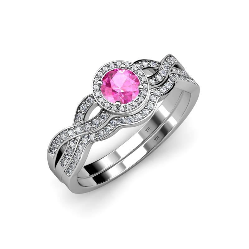 Keyara 1.15 ctw Pink Sapphire Accented Natural Diamonds Halo Bridal Set Ring  